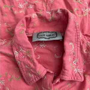 Vintage Jane Ashley Coral Linen Rayon Embroidered Button Up S